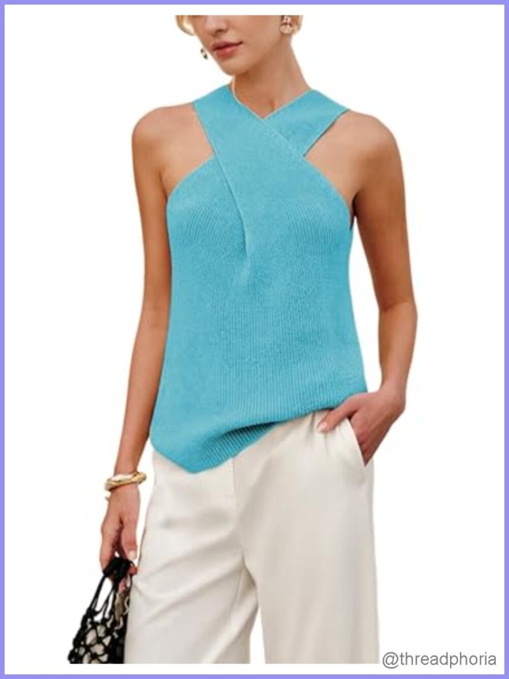Women's Halter Cross Front Tank Top Sleeveless Ribbed Knit Cami Summer Blouse